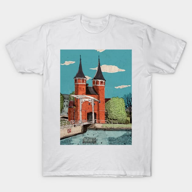 Oosterpoort Delft Netherlands - Eastern Gate Delft City Travel Art T-Shirt by Wall-Art-Sketch